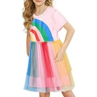 Djevojka Rainbow Ispiši kratki rukav Okrugli izrez DRESS KIDS Ljetni tulle Princess haljina pamučna