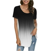 Penkaiy ženska modna udobna casual okruglica kratkih rukava s kratkim rukavima TOP bluza plus veličina T-majice XL Black na prodaju