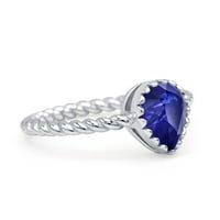 Vintage Teardrop kruška užad upleteni prsten za angažovanje u boji simulirani plavi safir srebrni