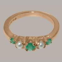 Britanci izrađeni zapanjujući 10k Rose Gold Prirodni smaragdni i kultivirani biserni ženski prsten -