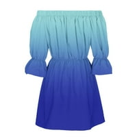 Ženske haljine tiskani mini a-linijski rukav ležerni ljetni ruk s jednom ramenom plave s