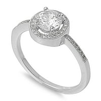 Clear kubni cirkonijski pasijans okrugli halo vjenčani prsten. Sterling srebrni pojas bijela ženska