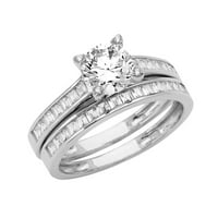 Jewels LU 14K Bijelo zlato Kubični cirkonijski CZ Vjenčani opseg i angažman mladenkina prstena Dvije