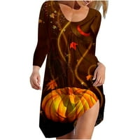Ženska gotička vještica kostim okrugli vrat Print Halloween Duljina koljena LOOSELONG rukava Mini haljina