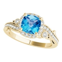 1. karata jastuka rez plavi topaz i dijamantni prsten u čvrstom žutom zlatu od 10k