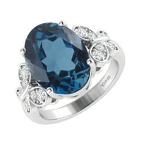 Sterling srebro s prirodnim London plavom topazom i bijelim Topaz Solitaire prstenom