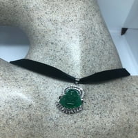 Vintage Green Jade Buddha Silver Finish ogrlica