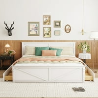 Drvena platforma krevet sa četiri ladice bijela - kralj
