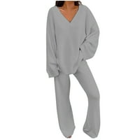 Charella ženske odijelo dugih rukava pune boje vrhova s ​​visokim strukom pantalone vrećice toplog pidžame setovi sivo, xxxl