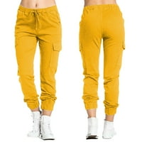 Ženske povremene teretne hlače Čvrsto boje pantalone za čipke u boji crteže labave pantalone žute l