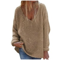 Ženska modna V-izrez Labavi pulover Puno boje dugih rukava džemper vrhovi dame vrhovi na klirensu