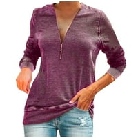 Ženska casual v izrez s dugim rukavima s dugim rukavima Prednja labava košulja top bluza plus veličina