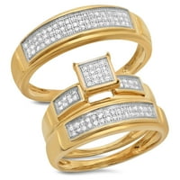 0. Carat 10k žuti zlatni okrugli bijeli dijamantski muškarci i ženski mikro povir za angažman prsten