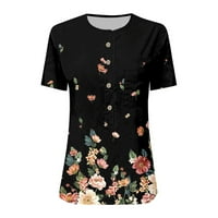 Žene vrhovi Henley casual bluza cvjetne žene majice kratki rukav ljetni crni 2xl