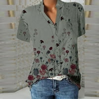Ženske vrhove kratkih rukava cvjetna bluza Casual Women Thirts V-izrez Fashion Grey XL