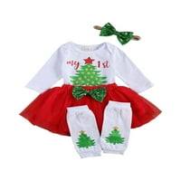 Kiapeise Girls' Pet Set Božićno drvce Dugih rukava Top kratka suknja za pređu za baby iskrikne bow kose