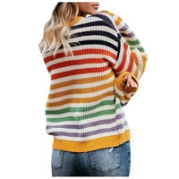Džemper za žene pletene prugaste posade s dugim rukavima