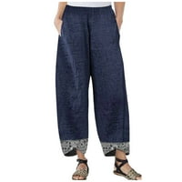 Žene Ležerne prilike pamučne posteljine čvrste patchwork neregularne labave pantalone hlače za žene