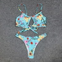 Kupaći kostimi za žene, ženska ljetna modna seksi tiskana V-izrez Halter bikini plaža kupaći kostim svijetlo plavi xl