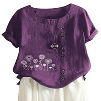 Eleluny Plus Size Ženska labava tiskana majica kratki rukav, ležerna bluza Purple XL