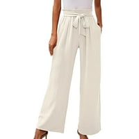 Loose hlače za žene Ljeto Ležerne prilike sa čvrstim širokim nogama visoki elastični struk Palazzo sa džepom pantalone