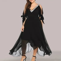 Moda plus veličina Žene Ležerne prilike od ramena pola rukava V izrez Solid boja nepravilna haljina