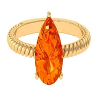 Kruška oblik stvorio narančasto safirni Prsten pasijansa sa moissine za žene, 14k žuto zlato, US 9,50