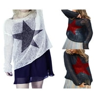 Licupiee Women Y2K Fairy Grunge dugih rukava MESH izdubljeni džemper zvezda štampano gotički vrhovi