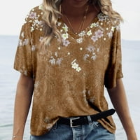 Ženski Ljeto plus veličina kratkih rukava V Vrući izrez Cvjetni print Flowy Džepne labave majice svijetlo