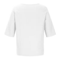 Žene ljetne vrhove rukav za čišćenje casual okrugli vrat tiskani labav gumb Tunička majica bluza bijela
