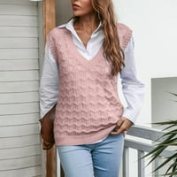 Kali_store Ženski džemper Žene Čvrsti klasični pulover bez rukava bez rukava V-izrez Top Pink Pink,
