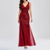 Clearsance Ljetne haljine za žene Maxi vruće prodaje bez rukava A-LINE MASTO V-izrez Crvena m