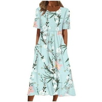 -Shirtne haljine za žene kratki rukav maxi haljina V Crt Clor Cvjetni linijski ležerni Henley haljina