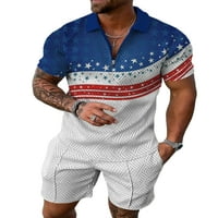 GLONME MENS odijelo Pocket TrackSit set V izrez Polo majica i kratke hlače Stilski Jogger setovi Soft patent atletski odijelo bijeli l