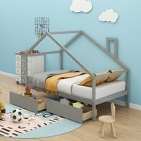 Dnevni kreveti sa dvije ladice za izvlačenje i krov, kućište kućnog kreveta za djecu, veličinu dvostruke boje, siva