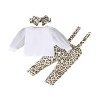 Biekopu Toddler Djevojke Outfits dugačke mrežice na vrhu puffnog rukava + leopard suspender hlače +