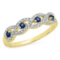 DazzlingRock Collection 10k Round Blue Sapphire & White Diamond Bridal Spacking Weddir Swirl Ring, Yellow