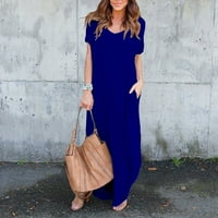 Ljetne haljine Maxi V izrez Solid u boji Pocket Split Maxi haljina plus veličina plava s