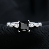 Pravi crni oničajni prsten sa dijamantskim bočnim kamenjem, 14k bijelo zlato, US 4.00