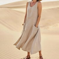 Ženska haljina od pamučne posude bez rukava s džepovima Boho stilsko plaža haljina za dnevnu odmor Solid