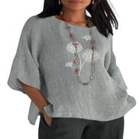 Enwejyy ženski pulover rukav okrugli vrat cvjetni print casual pamučna posteljina majica