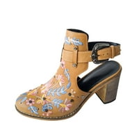 Giligiliso sandale Ženske modne uperene prste sandale cvjetni vez etničko stil casual visoke pete Chunky pete Sandales