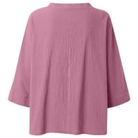 Košulje s popustom Plus za žene Pamučne košulje za žene Ležerne prilike tiskane V- izrez Three Quarter rukava majica Bluza Labavi vrhovi, ružičasti