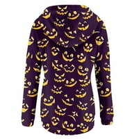 Tking modni dugim rukavima za žene V izrez Halloween Print Tops Grafički kapuljač majica s kapuljačom