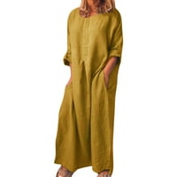 Linijska haljina, ženska modna ljetna casual puna rukava okrugla vrata čvrsto posteljina dugih rukava