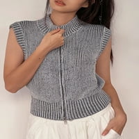 Žene puni patentni džemperski prsluk prugasti visoki vrat pleteni pulover bez rukava Slim Fit tenk na