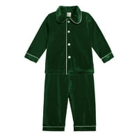 Esaierr 9m-9y Baby Girls Boys Pajamas Outfits za dječju male, zimsku runu s dugim rukavima, duge hlače, pune boje, tipke, salon V-izrez