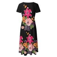 Miayilima Black XL Ležerne haljine za žene Ljeto casual cvjetni rukav cvjetni ispisani otisnuta posada