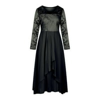 Ženska dužina gležnja modni čvrsti dugi rukav A-line scoop vrat ljetna haljina crna 3xl