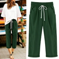 Ženske sedam točaka pantalone plus veličina čvrste boje izvlačenja elastične struke prave hlače sa džepovima casual lagane ljeto capris hlače vojska zelena xxl